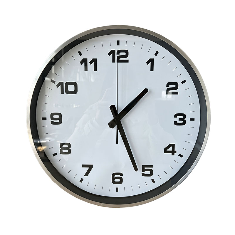 Reloj de control horario analógico PoE de red IP redondo de aluminio plateado de 15 pulgadas