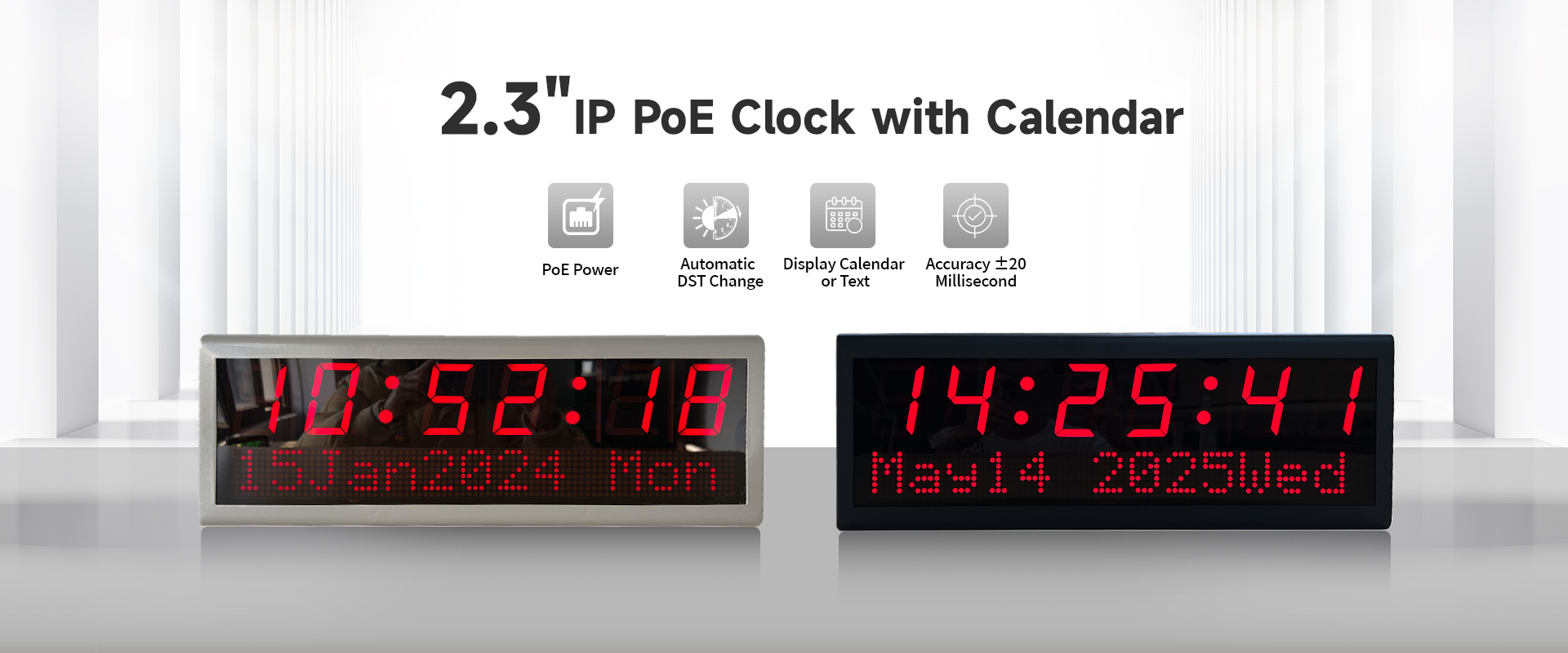 Reloj digital con calendario IP PoE